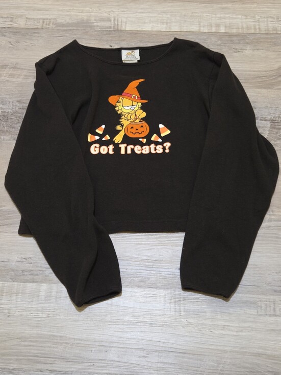 Garfield & Odie Tops - Vintage Garfield & Odie Halloween Long Sleeve Black Cropped Top Size Womens L